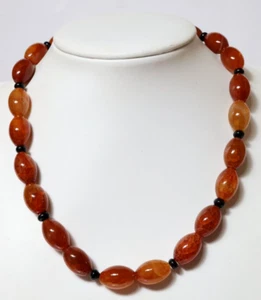 Carnelian Agate Necklace 85g Stone Chain Olive 925 - Picture 1 of 8