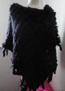 Pelzponcho Echt Poncho Pelz Fell Strick Kaninchen NEU Größe 36,38,40,42 Blau - Bild 1 von 3