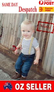 NEW Kids Boys Girl KHAKI Solid COLOR Elastic Suspenders Braces 1 to 8 years old - Bild 1 von 2