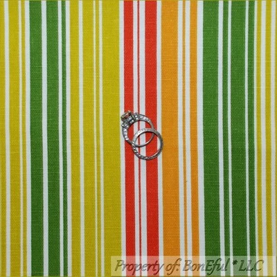 BonEful Fabric FQ Cotton DECOR Woven Green Red Orange White Holiday Retro Stripe - Image 1 of 4