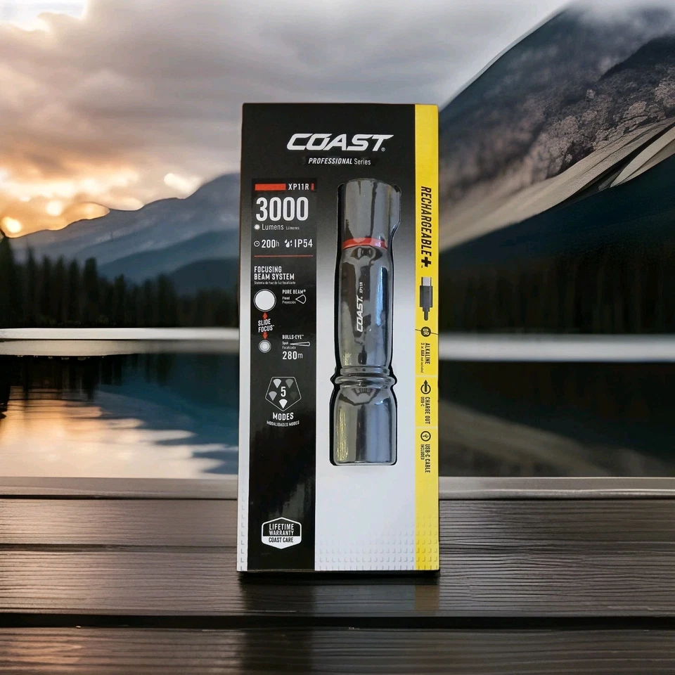 Профессиональный фонарик Coast XP11R 3000 люмен USB-C перезаряжаемый двойное питание - Изображение 1 из 1