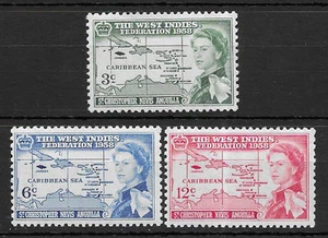 St Christopher, Nevis, Anguilla 1958 West Indies Federation MNH Set S.G. 120-122 - Bild 1 von 1