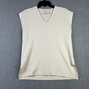 PINCH Pullover Damen Small Elfenbein V-Ausschnitt Ärmellos Strickpullover Weste Gerippt - Bild 1 von 8