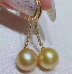 Bestselling AAA+ 10-11mm South Sea Round Gold Pearl Pendant Earrings 925s - Picture 1 of 6