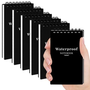 6 Pack Waterproof Notebook, 3X5 Pocket Notepad, Small Top Spiral Stone-Paper - Picture 1 of 7