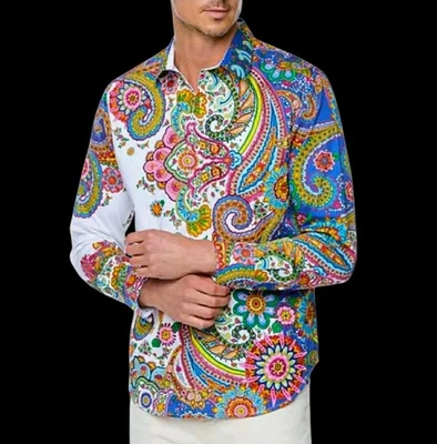 $498 Robert Graham DPROPS яркий пейсли 1XLT цветной ограниченный выпуск рубашка  - Изображение 1 из 4