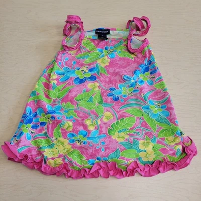 NIÑAS RALPH LAUREN TRAJE DE BAÑO VESTIDO ENCUBRIMIENTO ROSA PATRÓN HAWAIANO TALLA 5 Foto 1 de 4