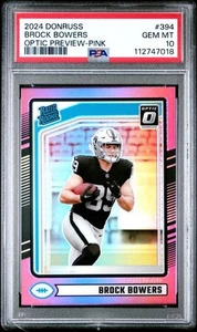 2024 Panini Donruss - Rated Rookie Brock Bowers #394 OP Pink Prizm Gem MT PSA 10 - Picture 1 of 2