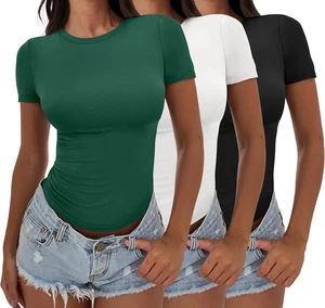 Paquete de 3 camisas de manga corta ANRABESS para mujer 2025 tops cortos ajustados camiseta básica - Imagen 1 de 7