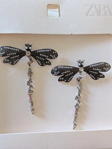 ZARA Ohrringe Damen Hänger Libelle Insekt Käfer Boho CZ Flügel Perlen besetzt  - Bild 1 von 15
