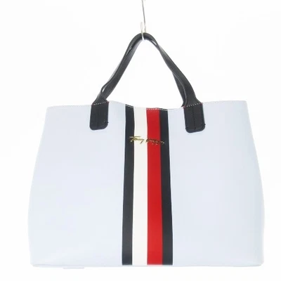 Tommy Hilfiger TOMMY HILFIGER Tote Bag PVC Leather Stripe Logo Tricolor Blue - Image 1 of 4