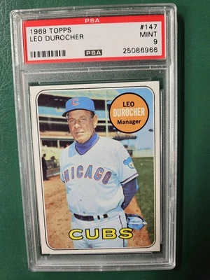 1969 TOPPS BASEBALL #147 LEO DUROCHER☆☆PSA 9 (MINT)☆☆CHICAGO CUBS☆☆ - Image 1 of 2
