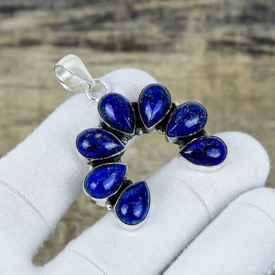 Lapislazzuli Gemma 925 Sterling Fiore Argento Ciondolo Gioielli Regalo di Natale - Immagine 1 di 4