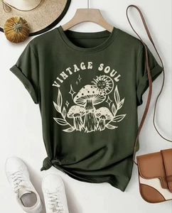 The Vintage Dragonfly Boutique Vintage Soul Green Mushroom Graphic Tee Size L - Picture 1 of 5