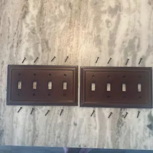 Piastra Interruttore Legno Copertura Uscita Parete 4 Bande Interruttore Marrone Finito Legno - Foto 1 di 4