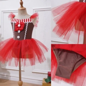 Kids Girls Christmas Gingerbread Man Costume Dance Cookie Theme Party Outfits - Picture 1 of 24