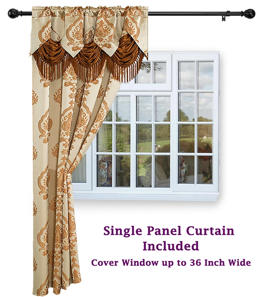Alexa Luxury Jacquard Curtain Panel with Attached Waterfall Valance 54" X 84" - Image 1 of 1