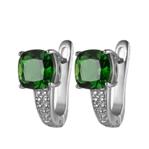Fire Rectangle Green Quartz Gemstone Silver Stud Hook Earrings Holiday Gifts - Picture 1 of 5