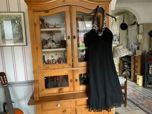 Chiffon Kleid schwarz schwingend Vera Mont Knielang Cocktail Paillette Gr 34 36 - Bild 1 von 6