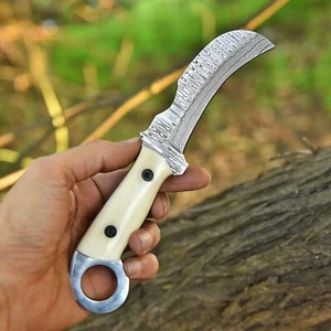 Hand Forged Damascus Custom Handmade Tactical Fix Blade Hawkbill Karambit Knife - Picture 1 of 6