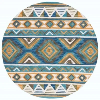 6' Round Southwestern Tribal Lodge Plush Hand Hooked Wool Area Rug FREE SHIPPING - Image 1 of 4