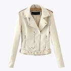🔥Womens Biker Jacket Slim Ladies Faux PU Leather Zip Formal Coat Plus Size 6-16