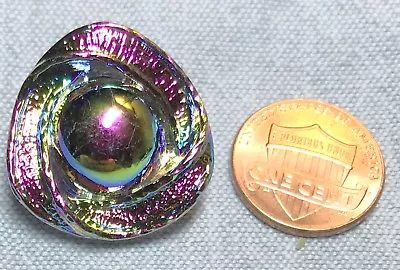 One Pink Green Gold Blue Luster Triangular Glass Shank Button 15/16" 24mm 8681 - Image 1 of 4