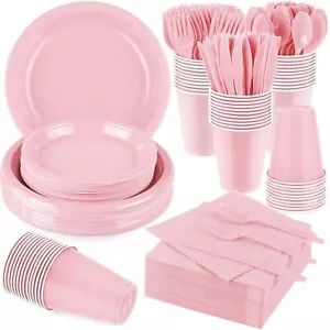 Aodaer 400 Pieces Pink Party Supplies Disposable Dinnerware Set Include Plast... - Picture 1 of 7