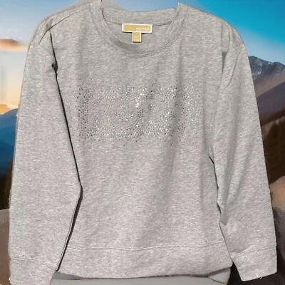 NWT Michael Kors Women Rhinestone Logo Gray Sweatshirt,Sz.XS;S; M;L; Ret$ 110.00 - Image 1 of 4
