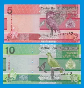 Gambia Set 2 Notes, 5 + 10 Dalasis, 2023 / 2024, UNC P 37 + 38 - Picture 1 of 2
