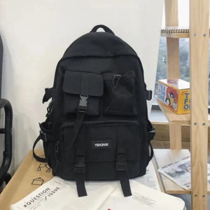 Mochila escolar informal negra de nailon para estudiantes mochila para computadora portátil novios viajes  - Imagen 1 de 33
