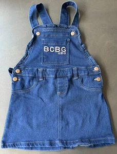 BCBG Overall denim dress Girls Sz 6t Denim pink embroidery rose button pockets - Picture 1 of 6