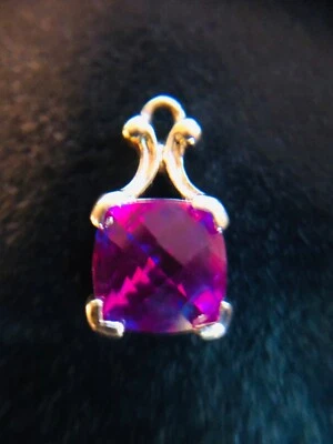Pink Ruby! Vintage Jewelry Pendant 3 Carat Cushion Cut Pendant Charm Lab - Image 1 of 4