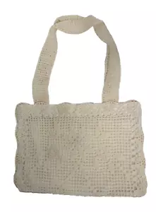 Bolso Jean & Crochet Bordado Hecho a Mano Italia Marfil Denim Nuevo con Etiquetas - Imagen 1 de 3