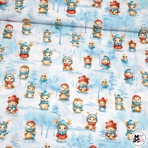 Winter animals blue white Cotton 100% Wide 160 cm (62") - Picture 1 of 4