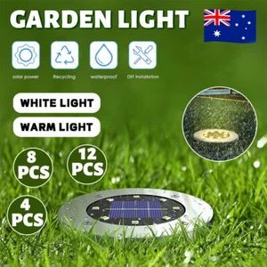 4/8/12 Solar Powered LED Buried Inground Recessed Light Garden Outdoor Deck Path - Picture 1 of 15