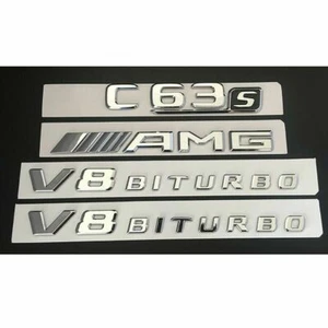 Chrome Trunk Fender Emblems Badges for Mercedes Benz W205 C63s AMG V8 BITURBO - Picture 1 of 3