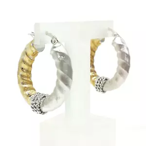 Vintage Grobe Creolen Bicolor Gold Gebürstet Struktur Seil Twist 14K Hebel - Bild 1 von 10