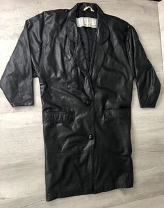 Vintage BB Dakota Pret A Porter Cuir Black Long Leather Jacket Women’s Size S - Picture 1 of 12