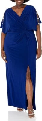 Vestido Largo Alex Evenings Hombro Frío Azul Mujer Talla Grande 22 W NUEVO CON ETIQUETAS AM3-4 Foto 1 de 4