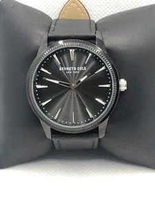 Kenneth Cole KC50777004 Unisex Black Leather Analog Dial Quartz Watch OL140 - Picture 1 of 9