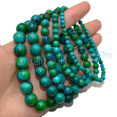 Pulseras elásticas cuentas redondas gemas crisocola azurita verde 7,5"" 4/6/8/10/12 mm Foto 1 de 4