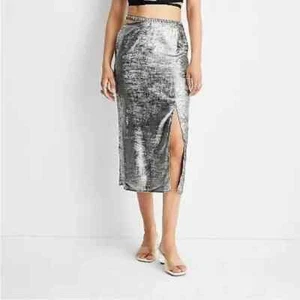 Women's Side Cut Out Midi Skirt - Future Collective Alani Noelle Dark Gray 4 - Picture 1 of 1