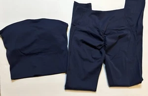 Seamless Workout Yoga Set 2-Piece Bandeau Bra & High-Waist Leggings Blue Medium - Picture 1 of 4