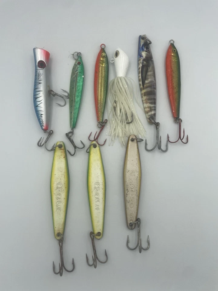 Lote de 9 señuelos de pesca de agua salada Halco Roosta Popper Salas 6X plantillas Kraken XL Foto 1 de 4