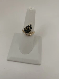14k Solid Yellow Gold Natural Sapphire w/Round Diamond Ring--Size: 7 1/4--3.4 GR - Picture 1 of 9