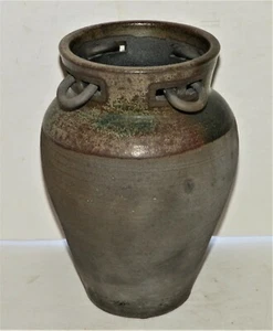 Judaica Iridescent Art Pottery Vase w/ Rings Becca Licha Raku 1997 Signed 7.75" - Picture 1 of 5