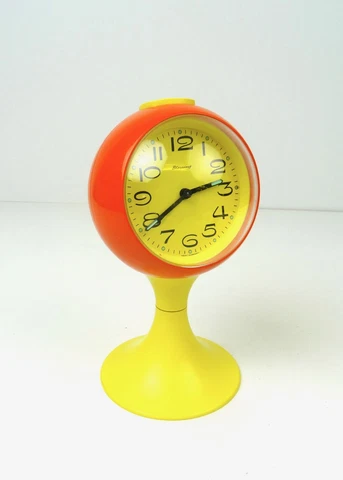 RARE MID CENTURY ORANGE YELLOW  VINTAGE POP ART SPACE AGE DESK CLOCK BY BLESSING Cover