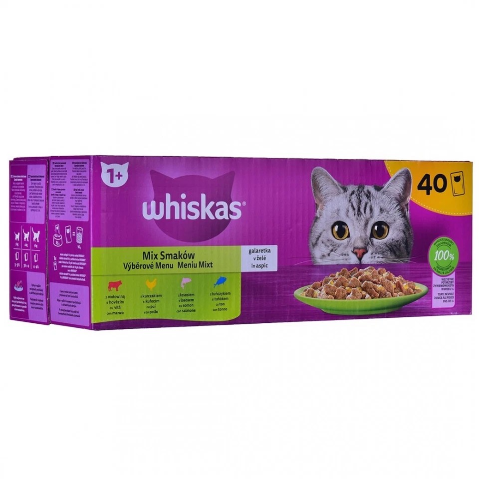 Whiskas Adult 40x85g Mix Geschmäcker Feuchtfutter Für Katzen 4 Geschmäcker Gelee