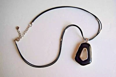 Collar grande de cuero de doble cara de ónix negro y pirita Silpada de plata de ley Foto 1 de 4